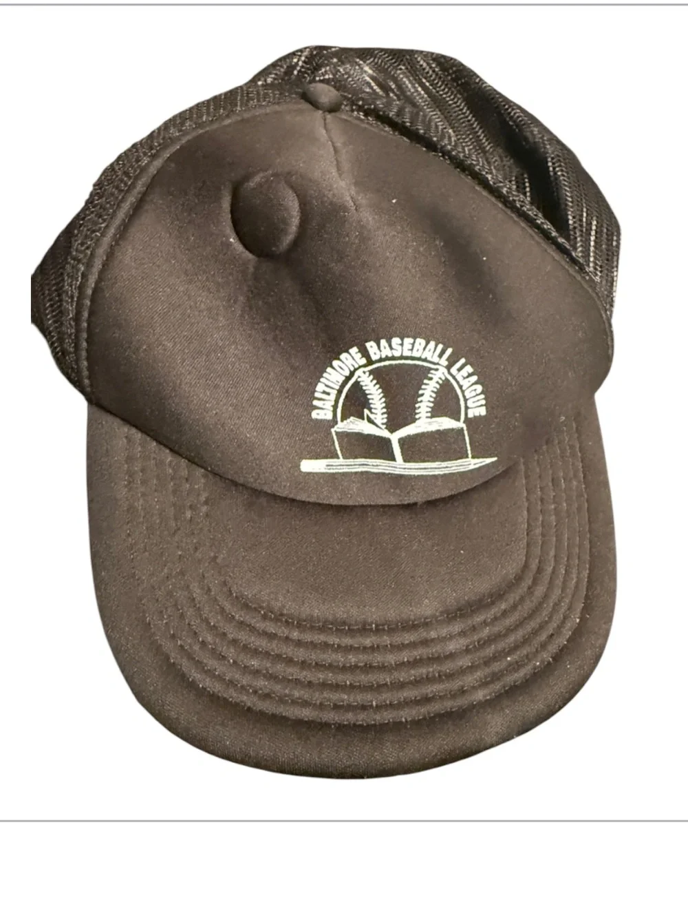 Vintage Black Trucker Hat with 'Baltimore Baseball League' Logo